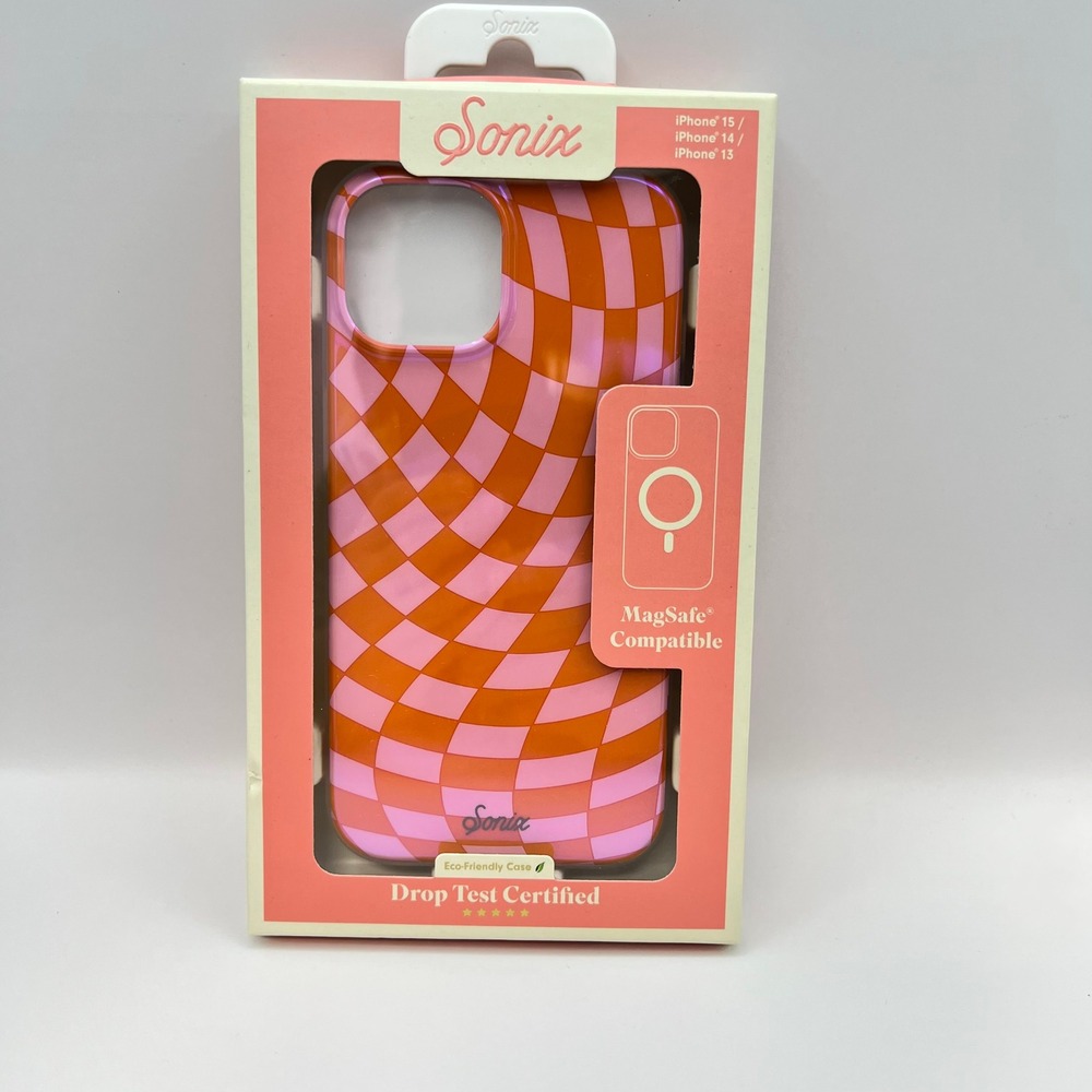 Sonix MagSafe iPhone 15 14 13 Case Pink Orange Warped Checkerboard Checkmate NEW